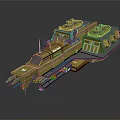 Golden Futuristic Warship With Detailed Structures And Sci Fi Design Features