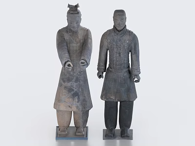Ancient Terracotta Warriors Sculptures With Standing Posture And Detailed Carving 3d model