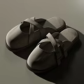 Beige Crisscross Strap Slippers with Metal Buckles and Brown Soles