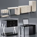 Stylish Modern Chest of Drawers in White Black with Metal Legs Mirror and Storage