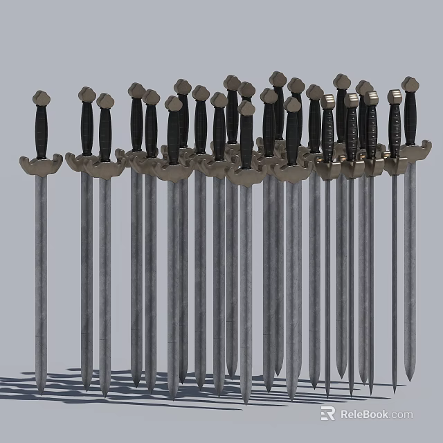 Vintage Swords Collection Arranged With Black Handles And Silver Metallic Blades 3d model 