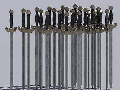 Vintage Swords Collection Arranged With Black Handles And Silver Metallic Blades 3d model