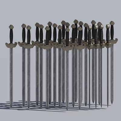 Vintage Swords Collection Arranged With Black Handles And Silver Metallic Blades 3d model
