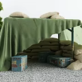 Weapon Storage Structure Covered In Green Cloth With Sandbags Wooden Crates And Trees Around