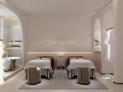 Modern Cream Beauty Salon Modern Beauty Salon Room Beauty Bed Beauty Stool 3d model