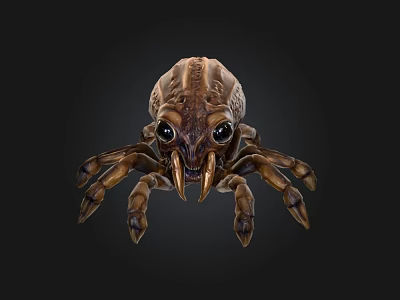 Brown Spider Like Creature 3D Model with Large Eyes Sharp Fangs and Multiple Legs 3d model