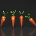 Cute Cartoon Carrots With Green Leafy Tops And Happy Smiling Faces