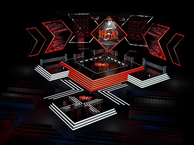 Esports Competition Stage Design With Red Black Lighting And Arena Seats 3d model