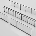 Modern Glass Panel Railings With Metal Frames For Balcony And Staircase 3d model