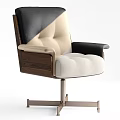 Stylish Black Leather Leisure Chair With Wooden Frame And Metal Swivel Base