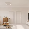 Modern Living Room Interior With Beige Sofa Wooden Cabinet Window Curtains And Green Plant