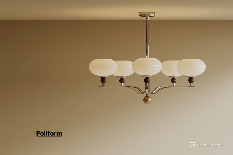 Poliform Modern Chandelier With White Shades And Metal Frame Design 3d model 