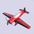 Red Passenger Airplane With Single Propeller And Black Edge Wings In Light Blue Sky
