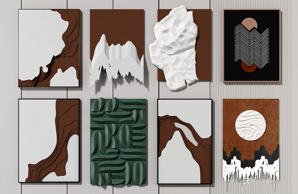 Modern Decorative Wall Art With Textured Patterns And Natural Elements Design 3d model