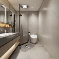 Modern Bathroom Interior Design With Marble Vanity Mirror And Glass Shower Area