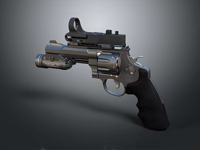 Tactical Revolver With Scope Flashlight Attachment Black Grip Modern Design 3d model