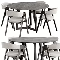 Minimalist Modern Dining Table Set With Wooden Tabletop And Upholstered Chairs