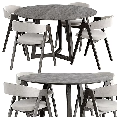 Minimalist Modern Dining Table Set With Wooden Tabletop And Upholstered Chairs 3d model