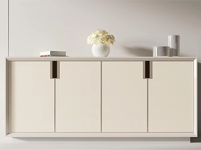 Modern Entryway Sideboard Cabinet With Beige Doors Decorative Vase And Books 3d model