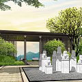 New Chinese Style Pavilion Leisure Stone Lion Viewing Pavilion 3d model