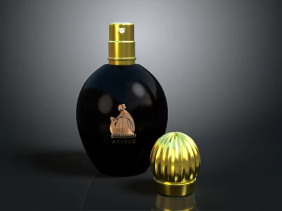 Elegant Black Perfume Bottle With Gold Spray Mystique Label And Golden Cap 3d model