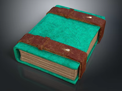Vintage Green Book With Textured Leather Cover And Brown Straps 3d model