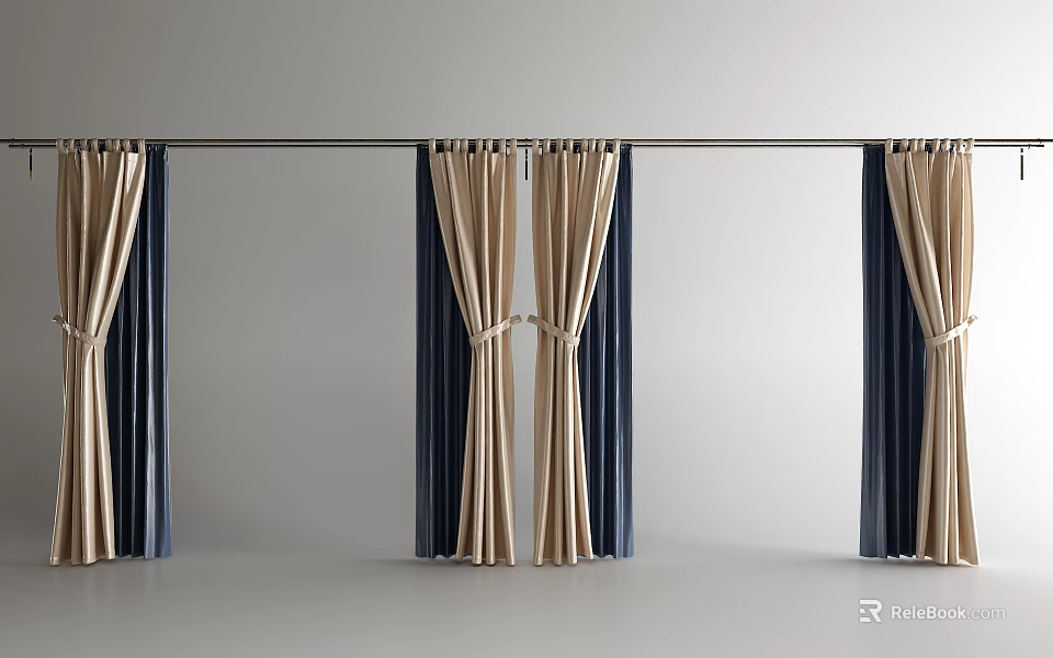 Modern Blue And Beige Curtains With Tie Back Design For Living Room Decor 3d model 