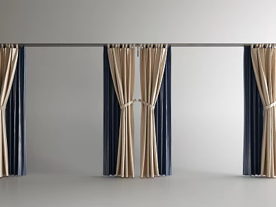 Modern Blue And Beige Curtains With Tie Back Design For Living Room Decor 3d model