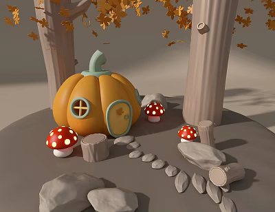 Cartoon pumpkin house mushroom lamp 3d model