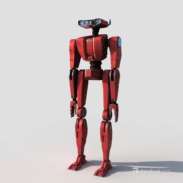 Red Humanoid Smart Machine Featuring Transparent Head And Robotic Body Design 3d model 