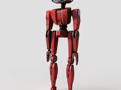 Red Humanoid Smart Machine Featuring Transparent Head And Robotic Body Design 3d model