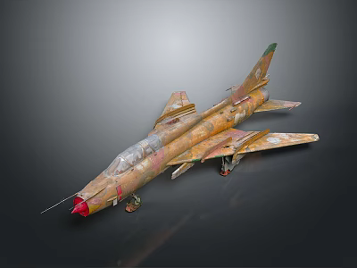 Vintage Camouflage Fighter Jet Model With Red Nose And Detailed Weathered Design 3d model