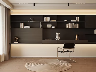 Modern Study One-piece Desk Bookcase 3d model