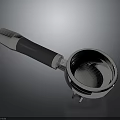 Shiny Stainless Steel Espresso Portafilter With Black Handle And Round Filter Basket