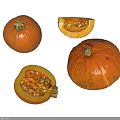 Ripe Organic Whole and Sliced Pumpkins with Visible Seeds and Flesh