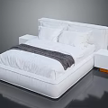 Modern White Bed Frame With Headboard White Pillows Dark Blanket Nightstands With Orange Base