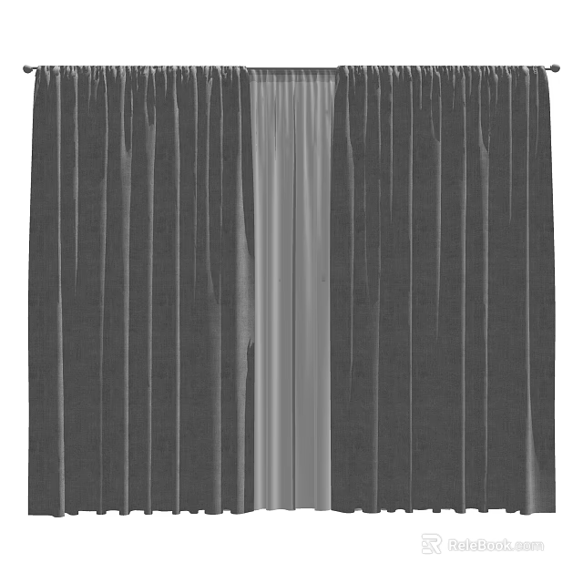 Modern Curtains With Double Layer Sheer Inner And Solid Outer Design 3d model 