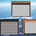 Three Different Roller Shutters With Brick Wall And Cloudy Sky Background