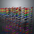 Colorful Firearms Arranged in Wave Pattern With Various Colors Against Gray Background Showing Reflection Effect