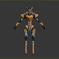 Futuristic Sci Fi Game And Movie Character With Orange Blue Yellow Armored Design
