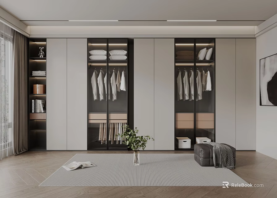 Modern Wardrobe Interior Design With Hanging Clothes Drawers And Storage Shelves 3d model 