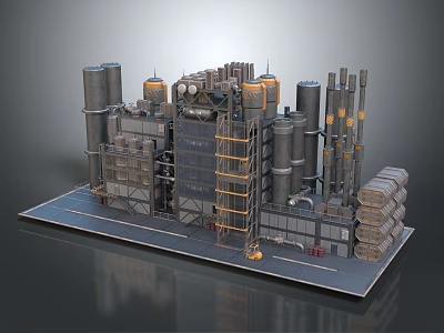 Industrial Plant with Multiple Tanks Pipes Towers and Scaffolding Industrial Facility 3d model
