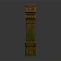 Decorative Column With Green Brown Textured Surface And Ornamental Carved Details