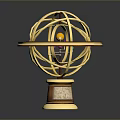 Decorative Golden Armillary Sphere Featuring Circular Rings And Colored Accents On Base