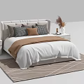 Modern Double Bed With White Bedspread Brown Pillows Nightstands And Table Lamps 3d model