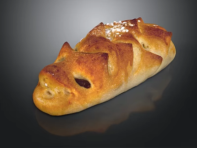 Artisan Braided Bread With Golden Brown Crusty Surface Topped With Sesame Seeds And Raisins 3d model