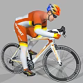 Man Riding Road Bicycle In Orange And Yellow Sportswear With Helmet And Sunglasses