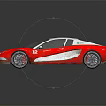 Red Sports Race Car With White Green Stripes Shell Logo And Number 12