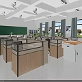 Modern Public Office Interior With Cubicles Desks Windows And Green Plants
