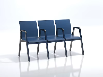 Three Blue Leisure Chairs With Armrests And Modern Metal Frame Design 3d model